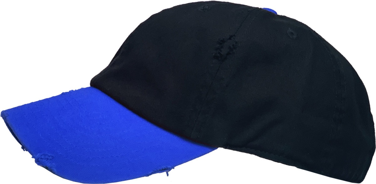 Black Royal Blue Two Tone Distressed Vintage Baseball Cap Side View
